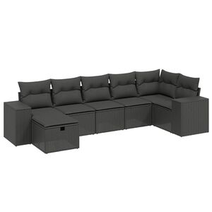 vidaXL 7 Piece Garden Sofa Set with Cushions Black Poly Rattan