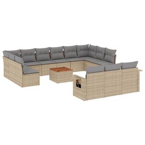 vidaXL 14 Piece Garden Sofa Set with Cushions Beige Poly Rattan