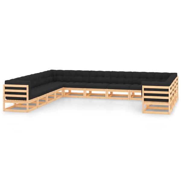 vidaXL 13 Piece Garden Lounge Set with Anthracite Cushions Pinewood