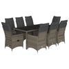 vidaXL 9 Piece Garden Dining Set with Cushions Grey Poly Rattan