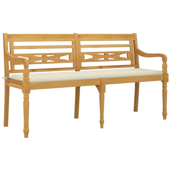 vidaXL Batavia Bench with Cream Cushion 150 cm Solid Wood Teak