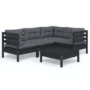 vidaXL 5 Piece Garden Lounge Set with Cushions Black Pinewood