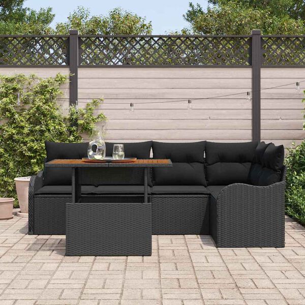 vidaXL Garden Sofa Set with Cushion 6 pcs Black Poly Rattan