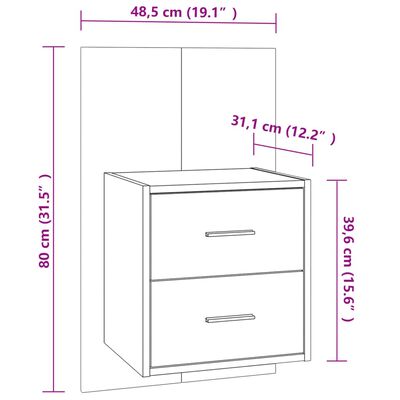 vidaXL Wall-mounted Bedside Cabinets 2 pcs Grey Sonoma