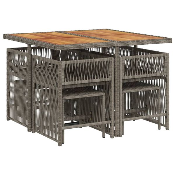 vidaXL 9 Piece Garden Dining Set with Cushions Grey Poly Rattan