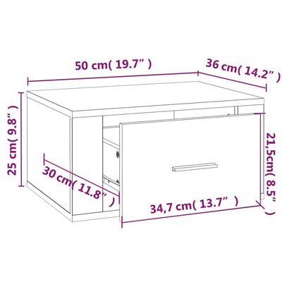 vidaXL Wall-mounted Bedside Cabinet High Gloss White 50x36x25 cm