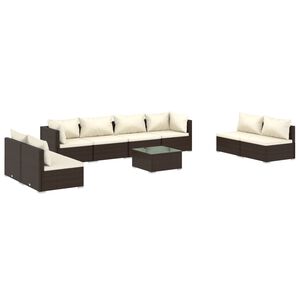 vidaXL 9 Piece Garden Lounge Set with Cushions Poly Rattan Brown