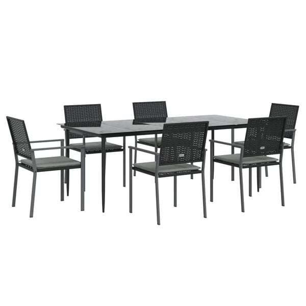 vidaXL 7 Piece Garden Dining Set with Cushions Poly Rattan and Steel