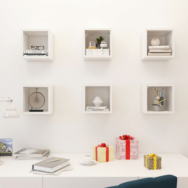 vidaXL Wall Cube Shelves 6 pcs High Gloss White 22x15x22 cm