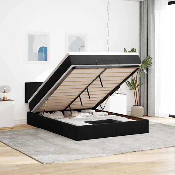 vidaXL Ottoman Bed with Mattress & LEDs Black Double Velvet