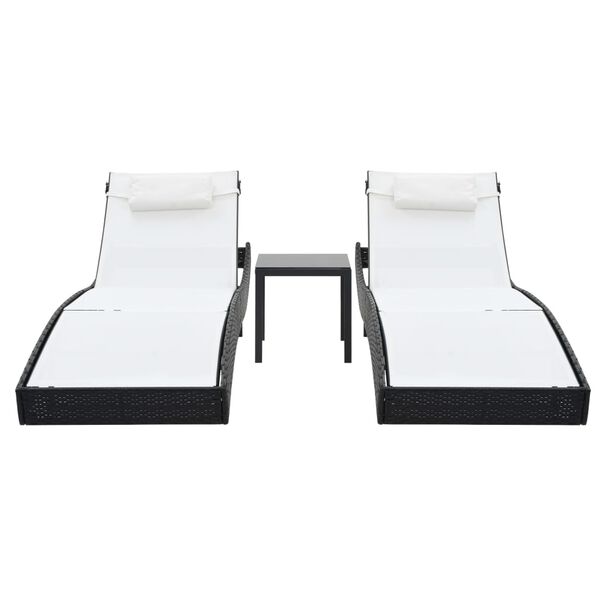 vidaXL Sun Loungers 2 pcs with Table Poly Rattan and Textilene Black