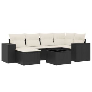 vidaXL 7 Piece Garden Sofa Set with Cushions Black Poly Rattan