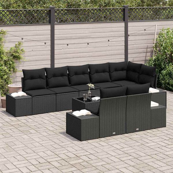 vidaXL Garden Sofa Set with Storage Black Poly rattan
