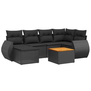 vidaXL 7 Piece Garden Sofa Set with Cushions Black Poly Rattan