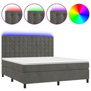 vidaXL Box Spring Bed with Mattress&LED Dark Grey 153x203 cm Queen Size Velvet