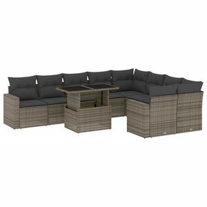 vidaXL 10 Piece Garden Sofa Set with Cushions Grey Poly Rattan