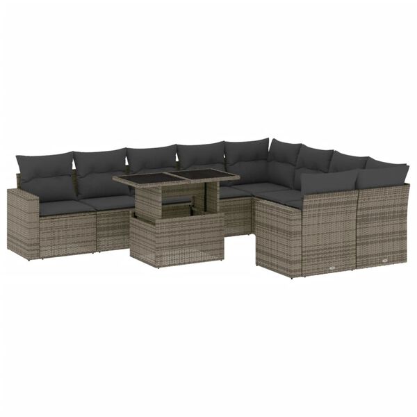 vidaXL 10 Piece Garden Sofa Set with Cushions Grey Poly Rattan