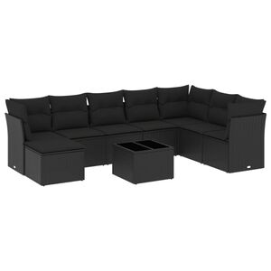 vidaXL 9 Piece Garden Sofa Set with Cushions Black Poly Rattan