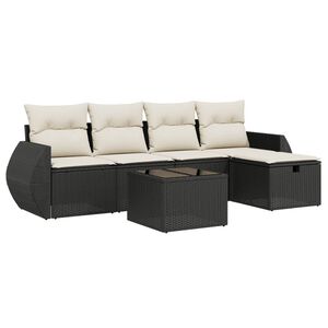 vidaXL 6 Piece Garden Sofa Set with Cushions Black Poly Rattan
