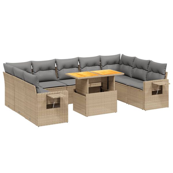 vidaXL 10 Piece Garden Sofa Set with Cushions Beige Poly Rattan