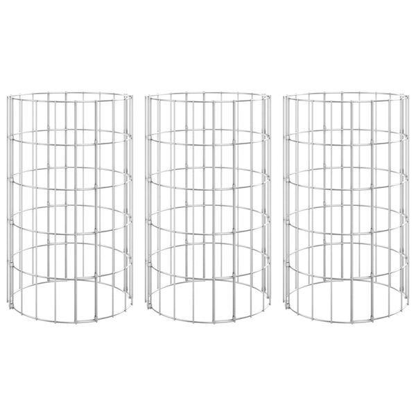 vidaXL Circular Gabion Raised Beds 3 pcs Galvanised Steel Ø30x50 cm