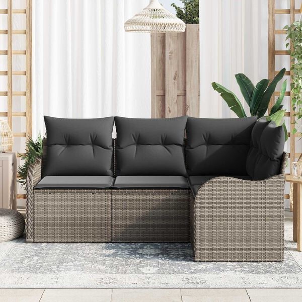 vidaXL Garden Sofa Set 4 pcs Grey Poly Rattan