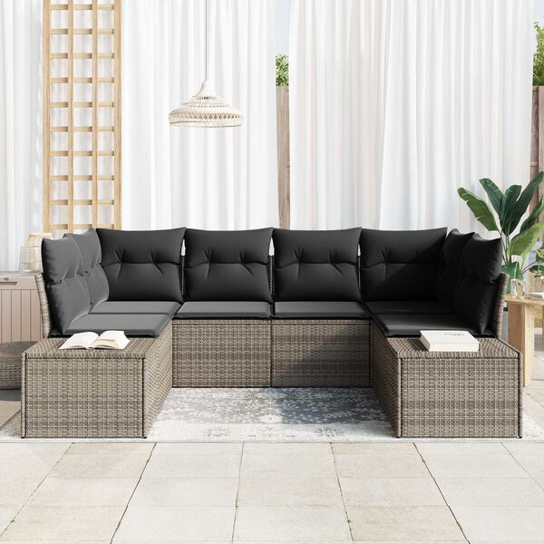 vidaXL Garden Sofa Set with Storage 6 pcs Grey Poly rattan