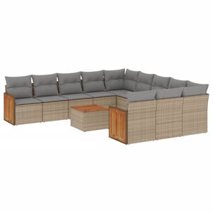 vidaXL 12 Piece Garden Sofa Set with Cushions Beige Poly Rattan