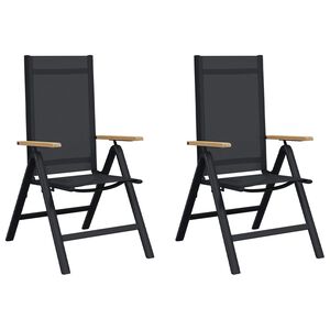 vidaXL Reclining Garden Chairs 2 pcs Black Textilene