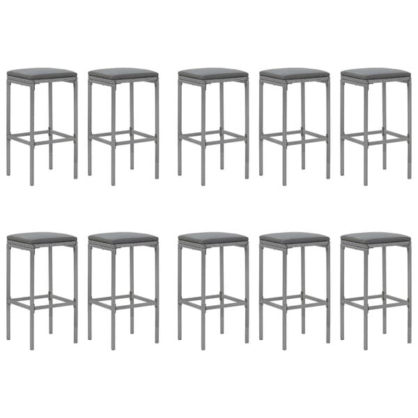 vidaXL 11 Piece Garden Bar Set with Cushions Grey Poly Rattan