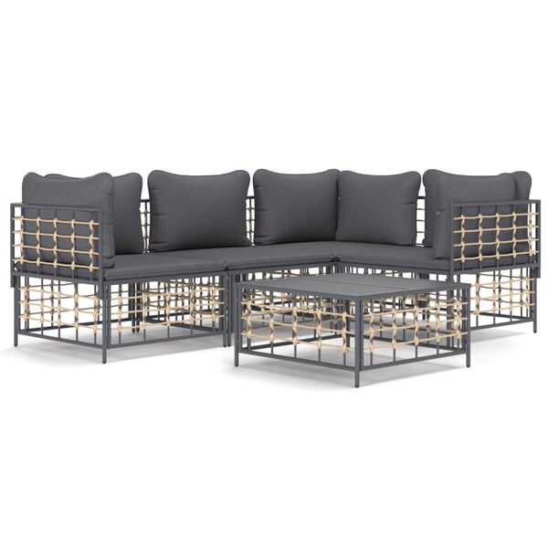 vidaXL 5 Piece Garden Lounge Set with Cushions Anthracite Poly Rattan