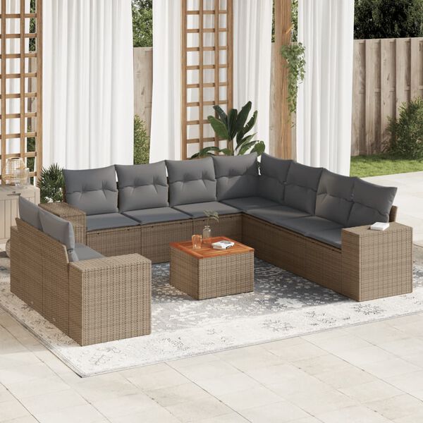 vidaXL 10 Piece Garden Sofa Set with Cushions Beige Poly Rattan