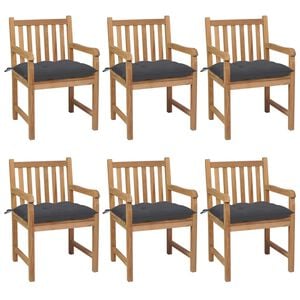 vidaXL Garden Chairs 6 pcs with Anthracite Cushions Solid Teak Wood
