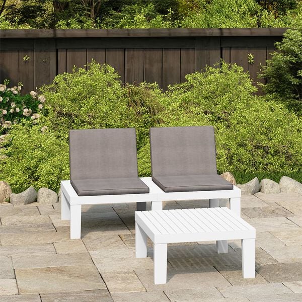 vidaXL 2 Piece Garden Lounge Set with Cushions Plastic White