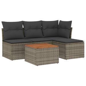 vidaXL 5 Piece Garden Sofa Set with Cushions Grey Poly Rattan