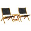 vidaXL Folding Chairs 2 pcs with Table Black Solid Wood