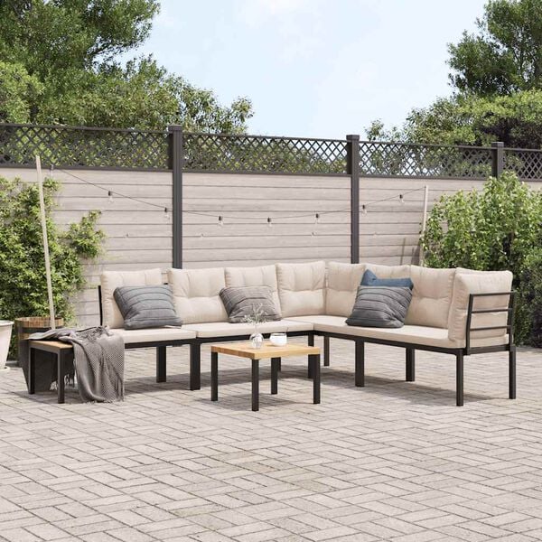 vidaXL Garden Bench Set with Cushions 5 pcs Black Powder-coated Steel