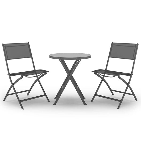vidaXL 3 Piece Folding Bistro Set Steel Grey