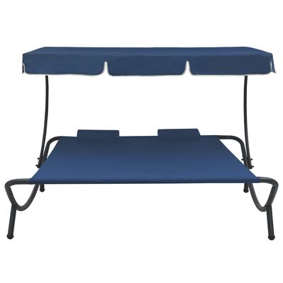 vidaXL Outdoor Lounge Bed with Canopy and Pillows Blue