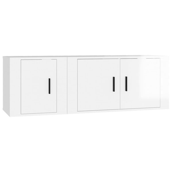 vidaXL 2 Piece TV Cabinet Set High Gloss White Engineered Wood