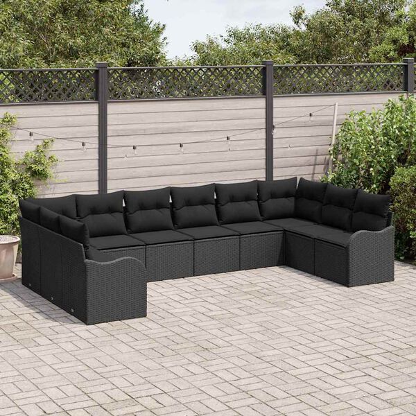 vidaXL Garden Sofa Set with Storage 10 pcs Black Poly Rattan