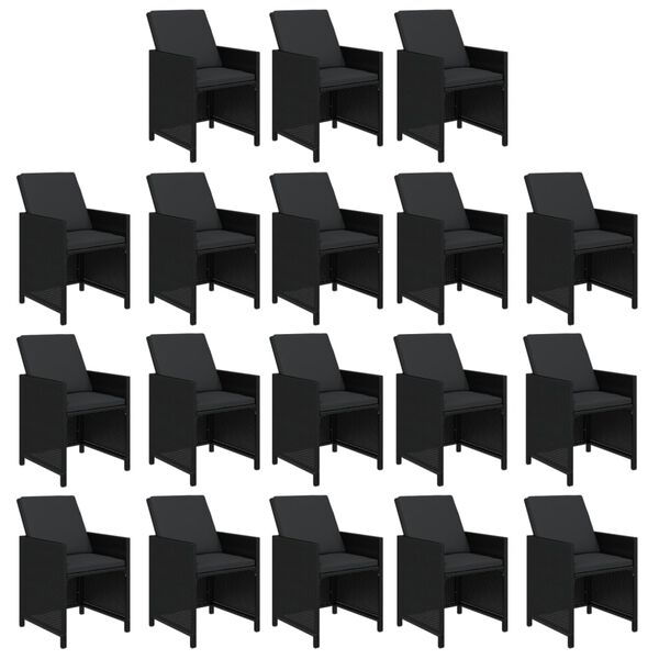 vidaXL 19 Piece Garden Dining Set with Cushions Poly Rattan Black