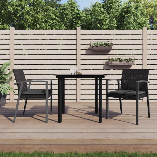 vidaXL 3 Piece Garden Dining Set with Cushions Poly Rattan and Steel