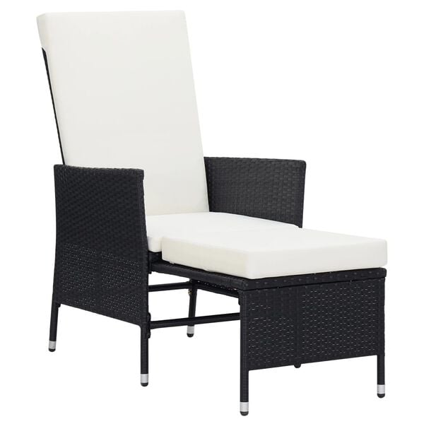 vidaXL Reclining Garden Chair with Cushions Poly Rattan Black