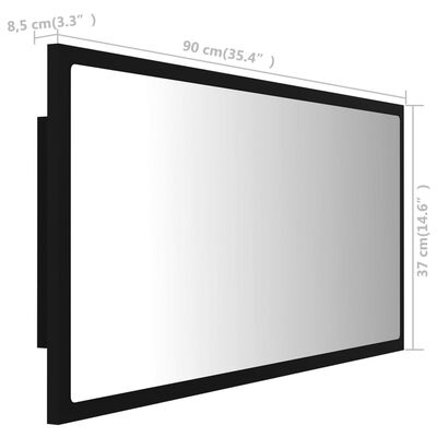 vidaXL LED Bathroom Mirror Black 90x8.5x37 cm Acrylic