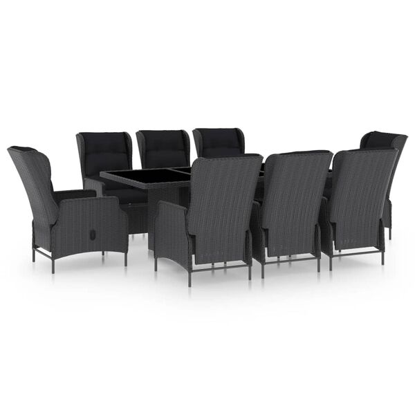 vidaXL 9 Piece Outdoor Dining Set with Cushions Poly Rattan Dark Grey