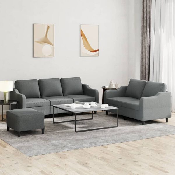vidaXL 3 Piece Sofa Set with Cushions Dark Grey Fabric