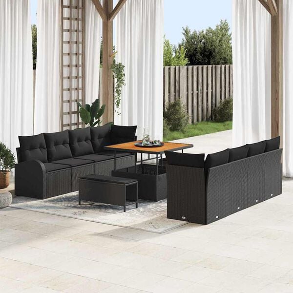vidaXL Garden Sofa Set with Cushion with Storage 11 pcs Black