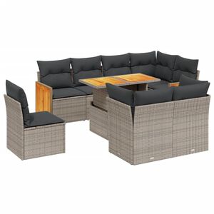 vidaXL 9 Piece Garden Sofa Set with Cushions Grey Poly Rattan