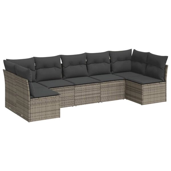 vidaXL 7 Piece Garden Sofa Set with Cushions Grey Poly Rattan